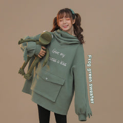 Frog Zipper Pocket Oversized Hoodie