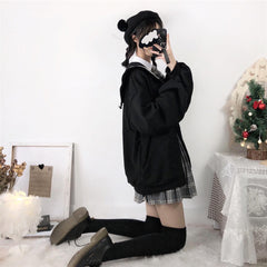 Oversized Sweatshirt Zip-Up Hoodie Sailor-Collar Japanese Streetwear Qweek Soft Girl
