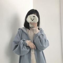 Oversized Sweatshirt Zip-Up Hoodie Sailor-Collar Japanese Streetwear Qweek Soft Girl