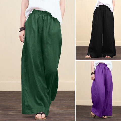 Cotton Linen Wide Legged Pants Women Loose Trousers