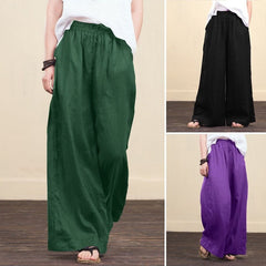 Cotton Linen Wide Legged Pants Women Loose Trousers