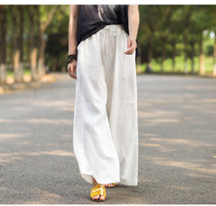 Cotton Linen Wide Legged Pants Women Loose Trousers