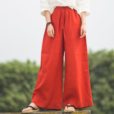 Cotton Linen Wide Legged Pants Women Loose Trousers