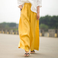 Cotton Linen Wide Legged Pants Women Loose Trousers