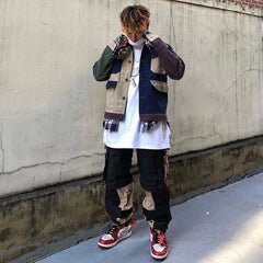 Multi-pocket cargo loose wide-leg pants