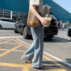 High waist denim wide leg pants