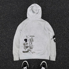 Cartoon Line Draft Graffiti Retro Preppy Style Heavy Hoodie For Men And Women