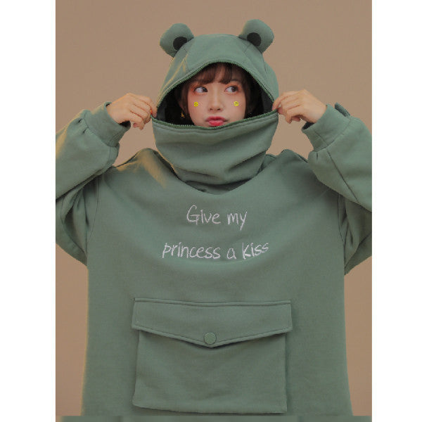 Frog Zipper Pocket Oversized Hoodie