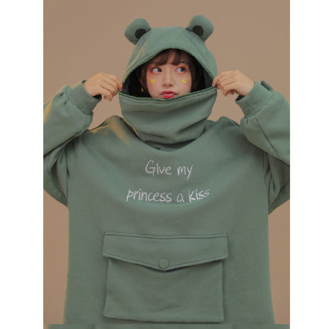 Frog Zipper Pocket Oversized Hoodie