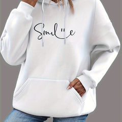 Womens Smile Print Hoodie With Kangaroo Pocket-comfortable