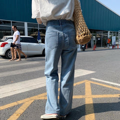 High waist denim wide leg pants