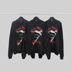 Metal Angel Print Distressed Oversized Hoodie