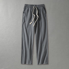 Wide Leg Solid Color Cotton And Linen Casual Pants Men