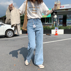 High waist denim wide leg pants