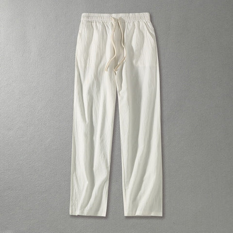 Wide Leg Solid Color Cotton And Linen Casual Pants Men