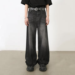 Men's Loose Straight-leg Denim Retro Tattered Jeans Wide Leg Pants