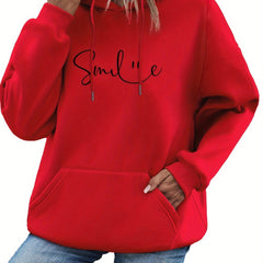 Womens Smile Print Hoodie With Kangaroo Pocket-comfortable