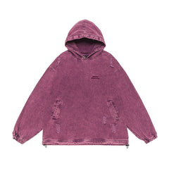 Punk Waste Soil Washed And Worn Worn Hooded Pullover Denim Hoodie