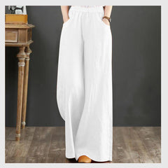 Pure Linen Plus Size Wide Leg Pants Women Drawstring Elastic