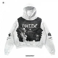 Casual Letter Explosion Print Hoodie Men Harajuku Vintage