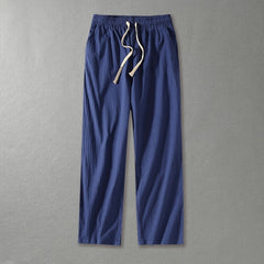 Wide Leg Solid Color Cotton And Linen Casual Pants Men