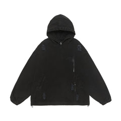 Punk Waste Soil Washed And Worn Worn Hooded Pullover Denim Hoodie