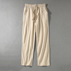Wide Leg Solid Color Cotton And Linen Casual Pants Men